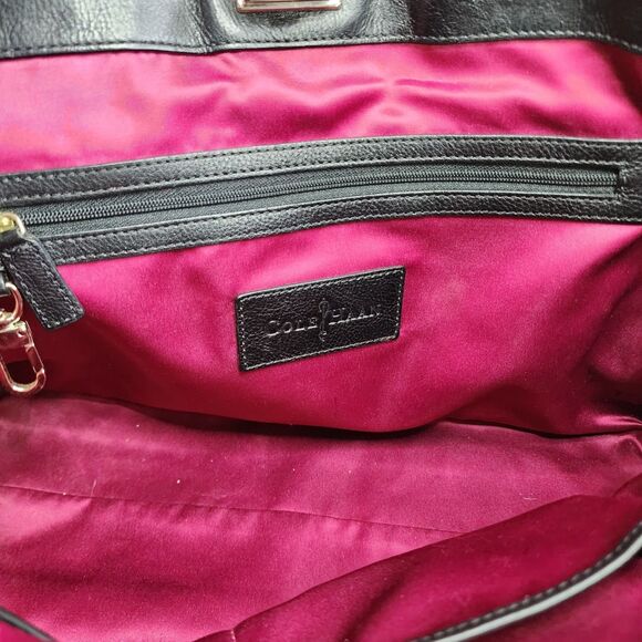 Cole Haan Black Leather Satchel Tote Purse Gold Hardware Double Handles Bag - Picture 7 of 10